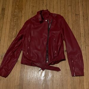 Red Vegan Leather Biker Jacket